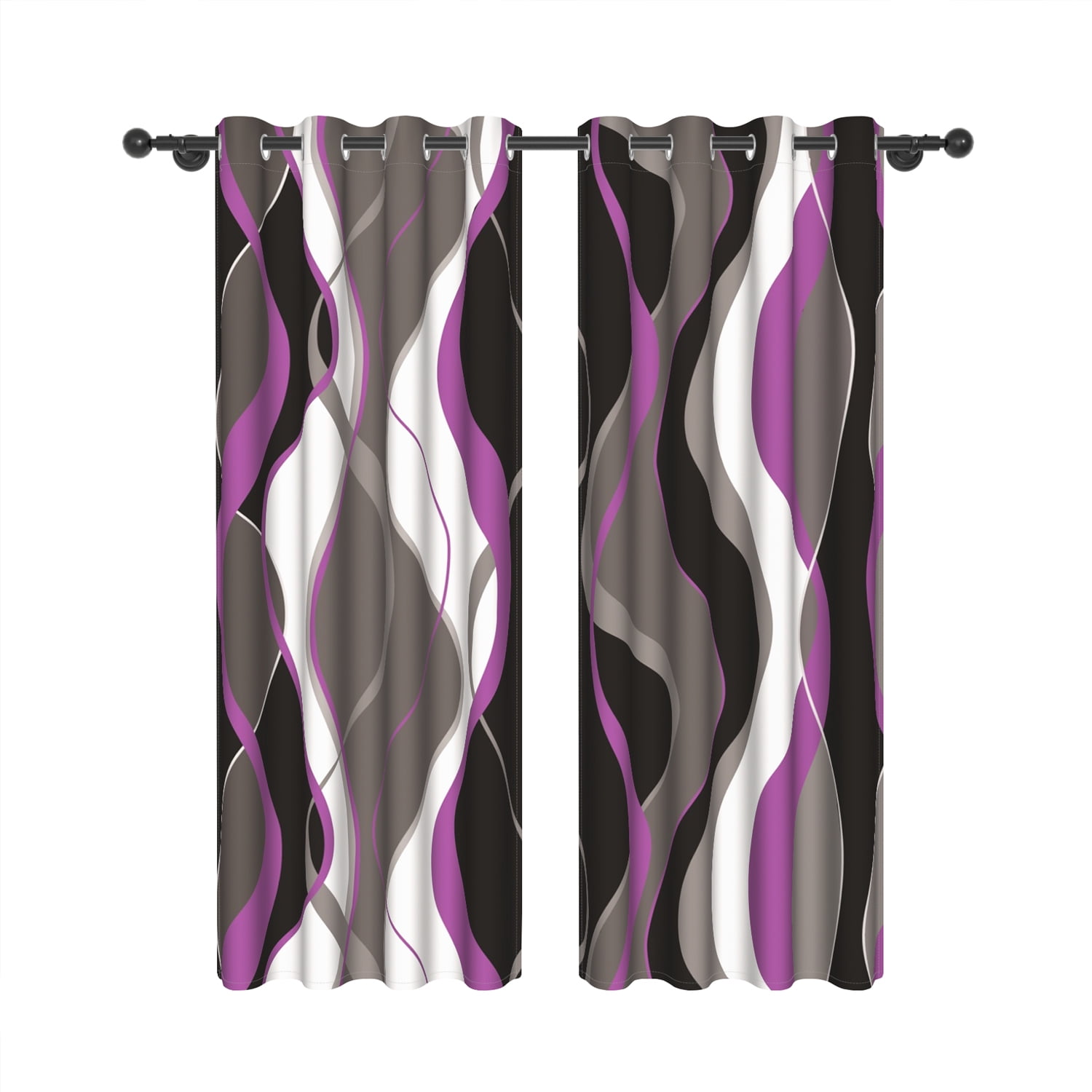 Lfeey Blackout Curtains Purple Black for Bedroom, Room Darkening Thermal Curtain, 52x63 inch Grey 2 Panels