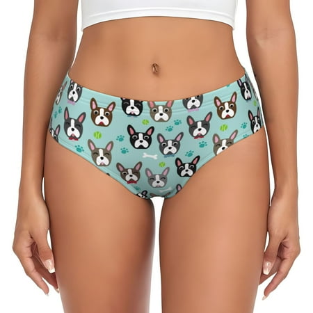 Womens Underwear - Boston Terrier paw green cute No Show Seamless Underwear for Women  Soft Stretch Womens Panties  Hipster Ladies Panties Bikini Underwear Briefs