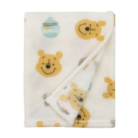 Disney Winnie The Pooh - Ivory, Yellow and Aqua Super Soft Plush Baby Blanket