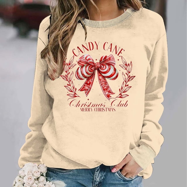 Amzcrzy Chandail pour Femmes Chandail à Col Rond pour Femmes à Imprimé de Nœud de Noël Chandail à Capuchon Haut à Manches Longues Chandail à Capuchon Chandail de Noël Chandails à Manches Longues pour Femmes Chandail à Enfiler TG