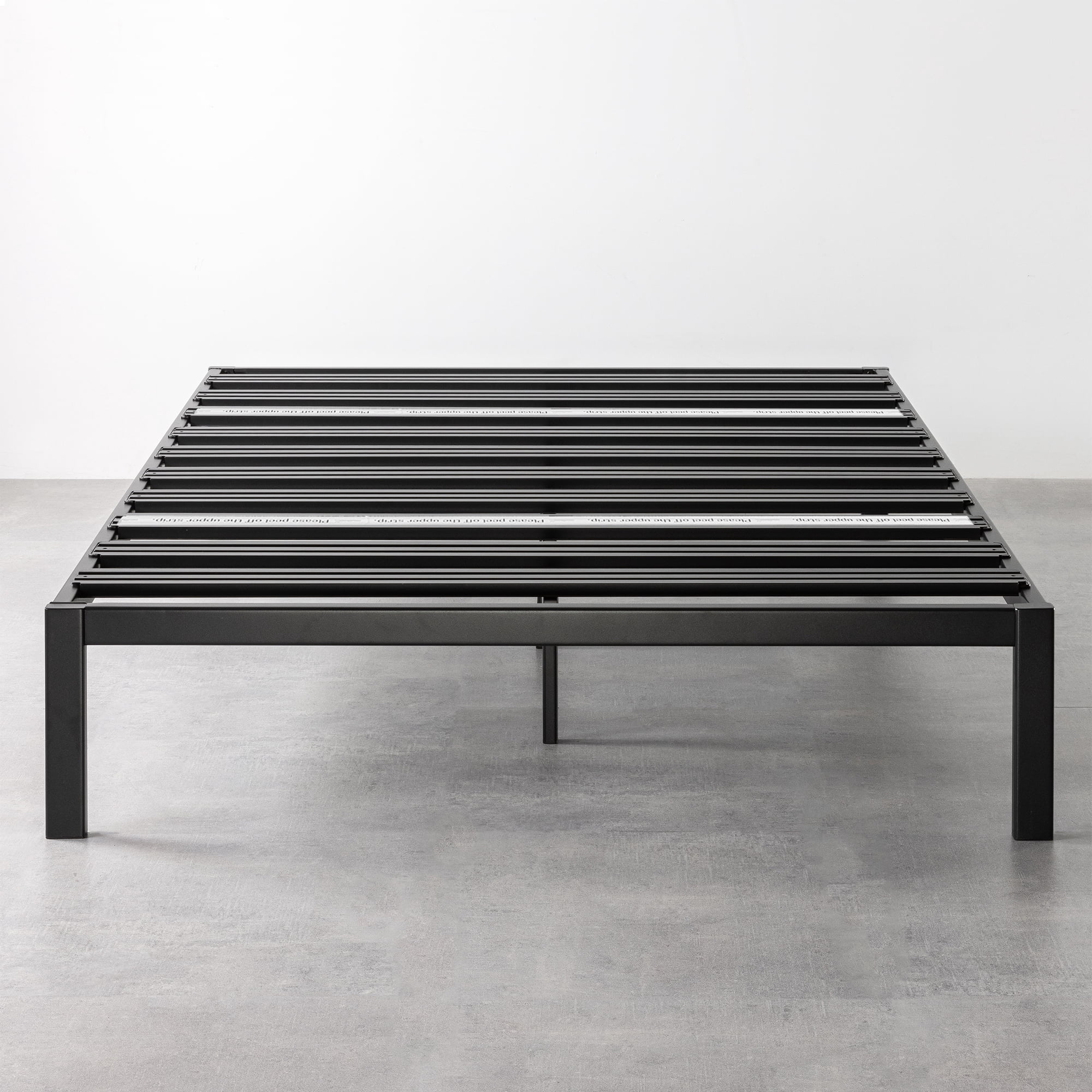 Mellow Rocky Base C Metal Platform Bed, Patented Wide Steel Slats, Black, Full