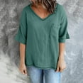 thumbnail image 4 of Camiseta sólida a la moda para mujer, blusa de media manga con cuello en V, blusas con bolsillos Pompotops  hfajkhk128681, 4 of 8