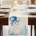 thumbnail image 3 of Table Runners 108 Inches Long Dress Scarves, Blue Octopus Coastal Farmhouse Coffee/Dining/Kitchen Table Runner for Living Room, Coral Summer Beach Nautical Ocean Beige 13x108 Inch, 3 of 9