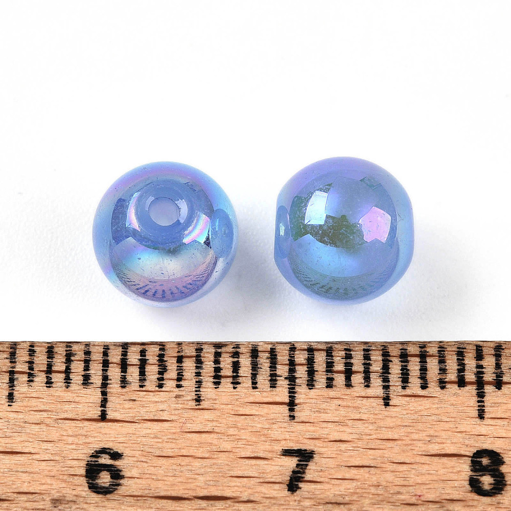 Electroplate Pearlized Glass Pearl Beads Iridescent Round Cornflower Blue 8x7.5mm Hole: 1.4~1.5mm about 692pcs/Pound