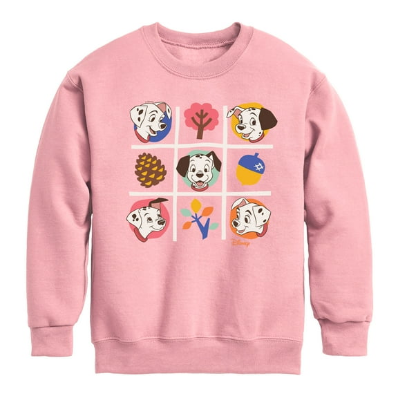 Disney - 101 Dalmatians Animated - Tic Tac Toe Grid of Puppies - Youth Crewneck Fleece Sweatshirt