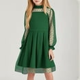 thumbnail image 2 of ZACPNCV Girls Contrast Mesh Long Sleeve High Waist A Line Short Dress with Pockets Green 15-16 Years, 2 of 9