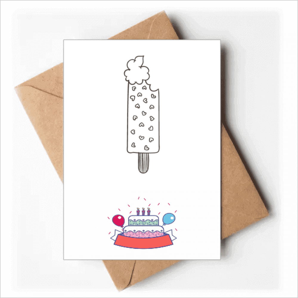 Black Outline Heart Popsicles Ice Happy Birthday Greeting Cards Envelopes Blank