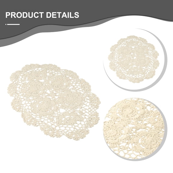 Oval Placemat Table Place Mat Vintage Hand Crochet Cotton Lace Doilies Floral Beige YIWEI