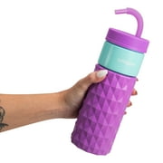 Cool Gear 24oz Plastic Retro Squishy Water Bottle, Prism Purple with Foam Grip and Resealable Straw