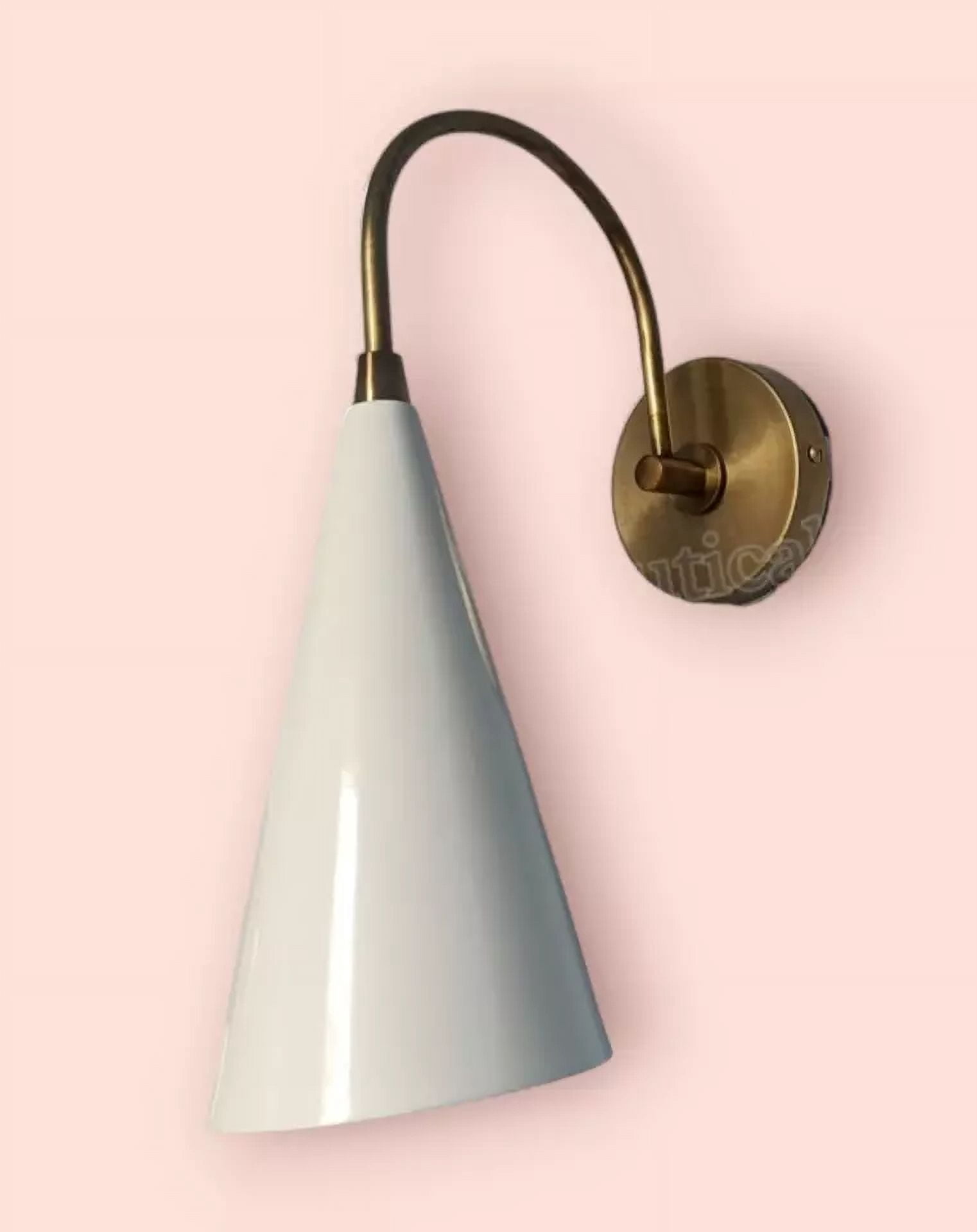 AESTHETIC VINTAGE COLLECTION 1950 Mid Century White Cone Shape Brass Wall Sconce Light New Italian Diabolo for  Indoor Locations