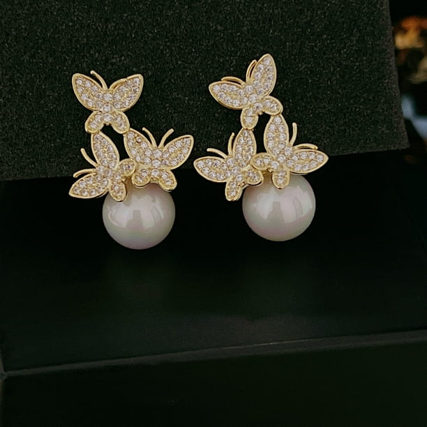Pendientes de flor de lirio con diamantes superbrillantes y aguja de plata S925 para mujer, elegantes y ligeros pendientes de perlas, pendientes distintivos que combinan con todo