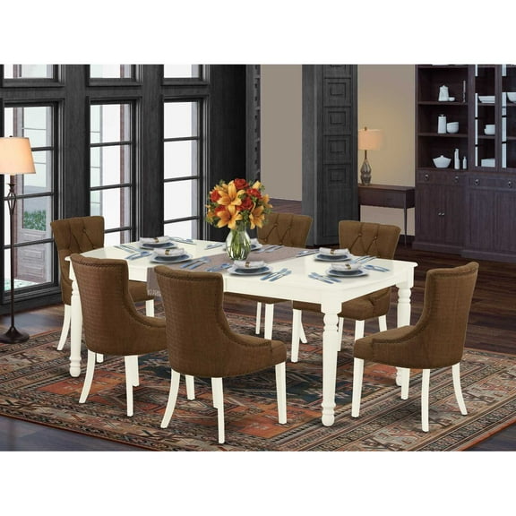 East West Furniture Dining Room Set Linen White, DOFR7-LWH-18