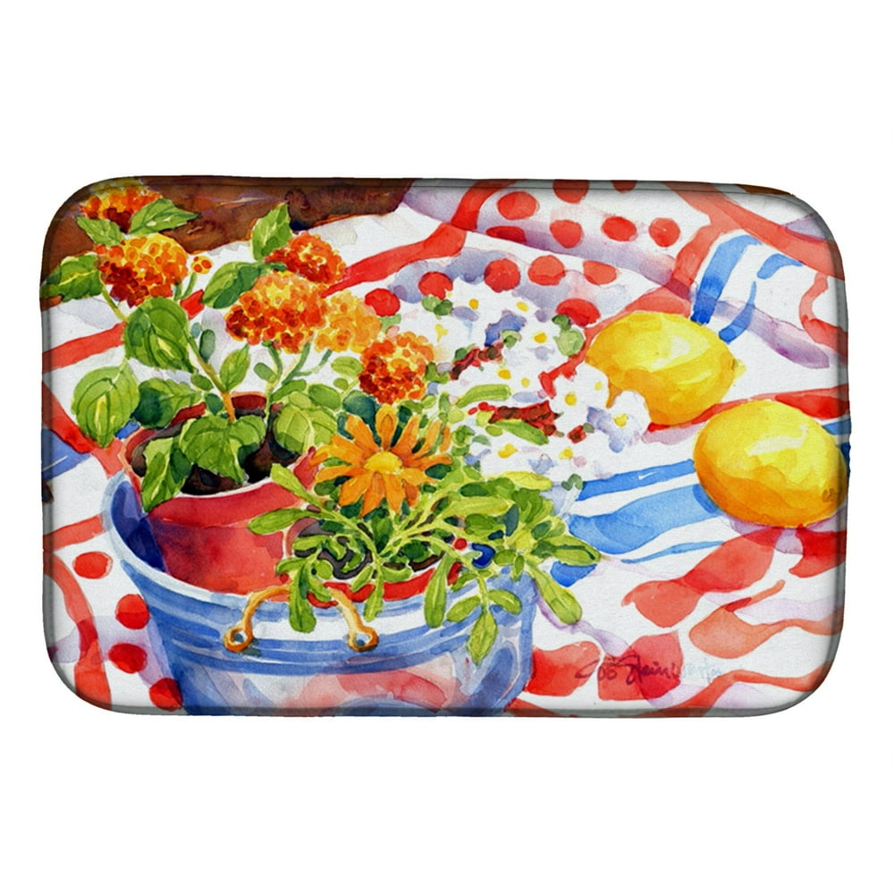 Caroline's Treasures Flowers With A Side Of Lemons Dish Drying Mat, 14" x 21", Multicolor