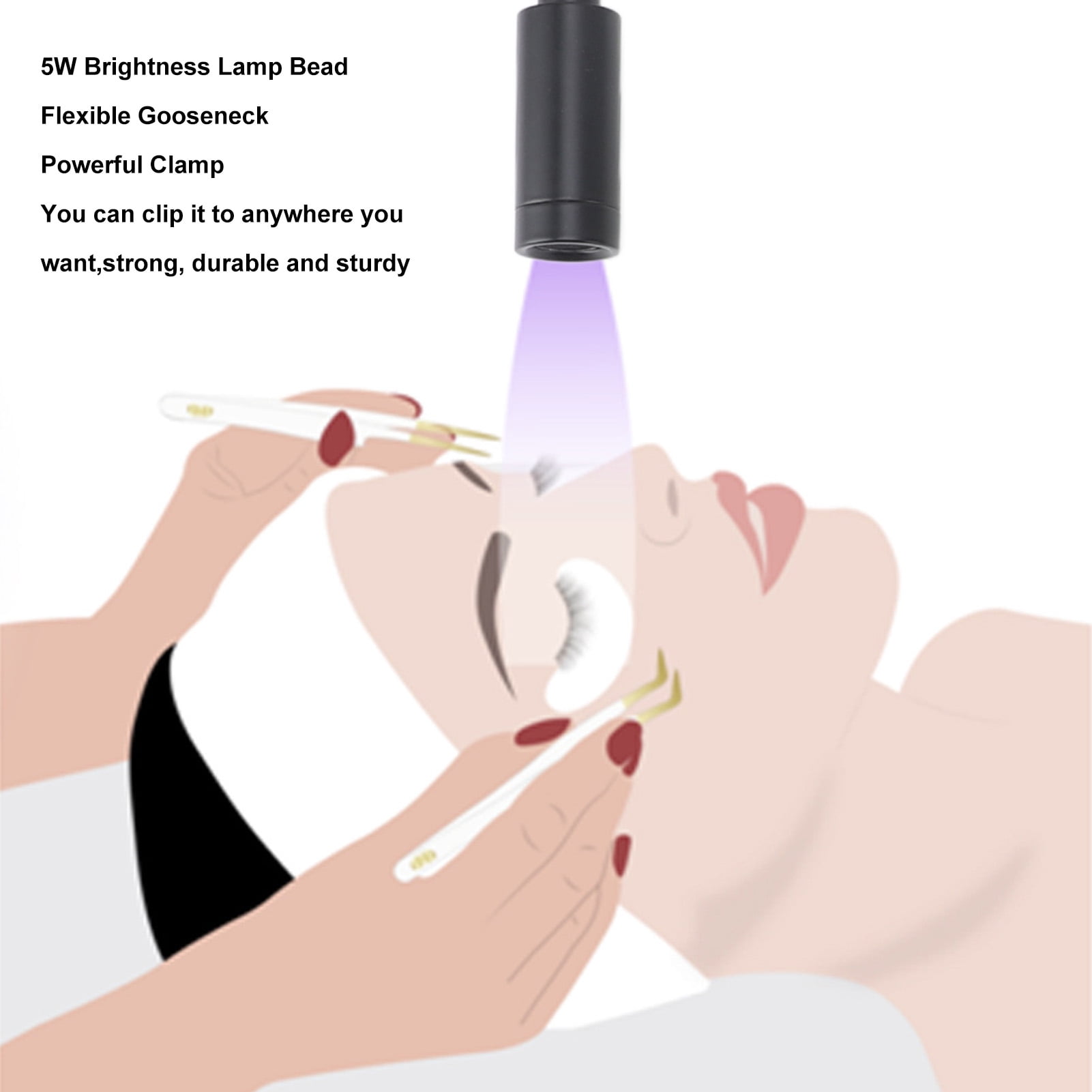 M Buder Portable UV LED Desk Light Nail Lash Lamp 5W with Flexible Gooseneck Clamp Foot Pedal Control for Gel Polish Curing Beauty Salon Art Equipment Adjustable 16.93 inches / 43 cm