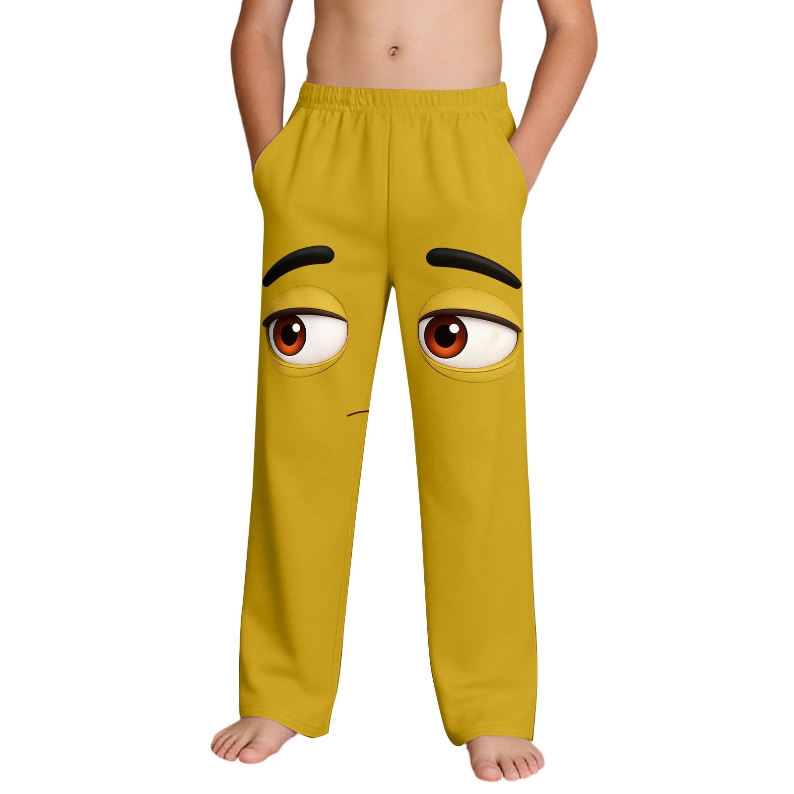 Lovzfmll Little Boy s Pants Funny Face Elastic Waist Lounge Pants Full Length Casual Outfits for 6-7 Years