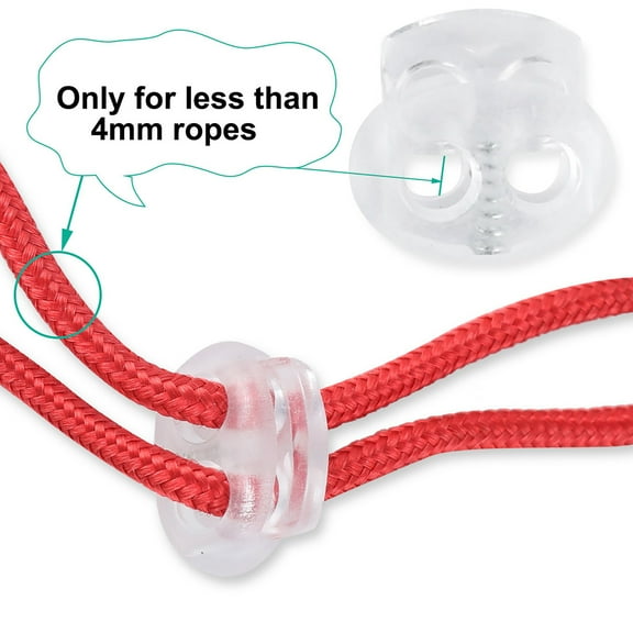 20 Pcs Spring Cord Locks Plastic End Fastener Double Holes Clip Rope Toggle Stoppers Sliders, Clear