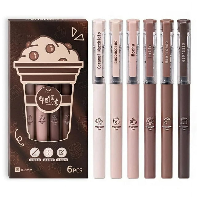 Paquete de 6 bolígrafos de gel marrones: punta de 0,5 mm, tinta de secado rápido, gran capacidad, ideales para escribir firmas. Color café.