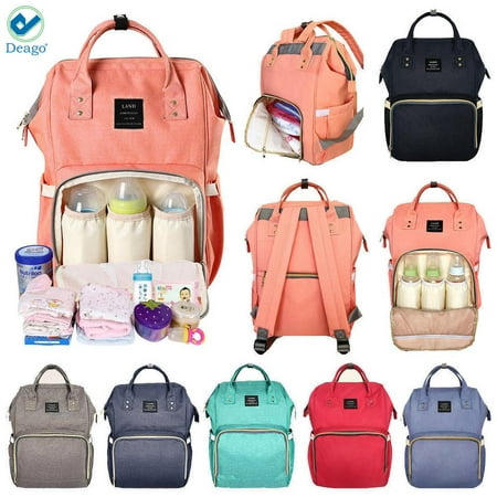 Deago Waterproof Backpack Mummy Bag Baby Water Feeding Bottle Portable Diaper Bag Computer Large Capacity Bag Orange