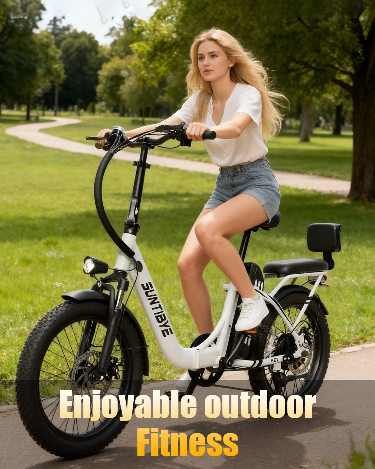 SE1 Folding Electric Bike 1000W 48V 15Ah, 20"x3.0" Commuter Ebike with Passenger Seat UL2849