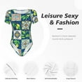 thumbnail image 6 of Gaeub Lemon And Leaves Women'S Short Sleeve One Piece Swimsuit Sexy High-Waisted Bodysuit For Swimming, Beach, Sports - Large, 6 of 9