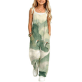 thumbnail image 4 of YunPes Girls Watercolor Jumpsuits Floral Printed Wide Leg Rompers Plus Size Lightweight Spaghetti Tie Strap Overalls, 4 of 4