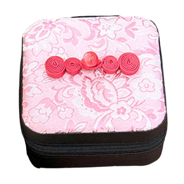 Caja de joyería con bordado Hinese, organizador de collares y pendientes para mujer, caja de almacenamiento de joyería de decoración novedosa para , Rosa