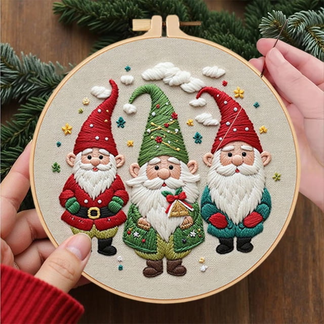 ABPWLY Christmas Embroidery DIY Kit Handmade Needlework Craft Christmas Scene Decorative Home Gift Complete Material Set Detailed Instruction Multi Purpose Wall Hanging Art Hobby 1Pc 7.9in