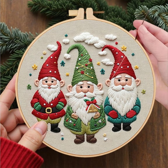 Summercome Christmas Embroidery Kit, Cross Stitch Kits,DIY Embroidery Starter Kit for Adults & Beginners, DIY Needlepoint Kit with Embroidery Hoop Thread Needle for Craft Lover Birthday Gifts, B