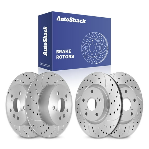 AutoShack Front Vented & Rear Solid Drilled & Slotted Coated Brake Rotors Silver Matte Finish 4-PC Set Replacement for 2007-2011 Toyota Camry 2007-2012 Lexus ES350 2008-2012 Toyota Avalon TurboGuard