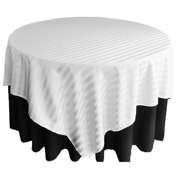 Wedding Linens Inc. 72" Square Striped Damask Jacquard Polyester Table Overlays - White