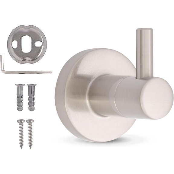 Single Robe Hook in Brushed Nickel, Modern Wall-Mounted Bathroom Hook for Towels and Robes