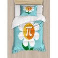thumbnail image 1 of Pi Duvet Cover Set Twin Size, Number Symbol on Simple Cartoon Daisy Flower Sweet Mathematics Learning, 2 Piece Bedding Set with 1 Pillow Sham, Orange Green Seafoam White, by Ambesonne, 1 of 3