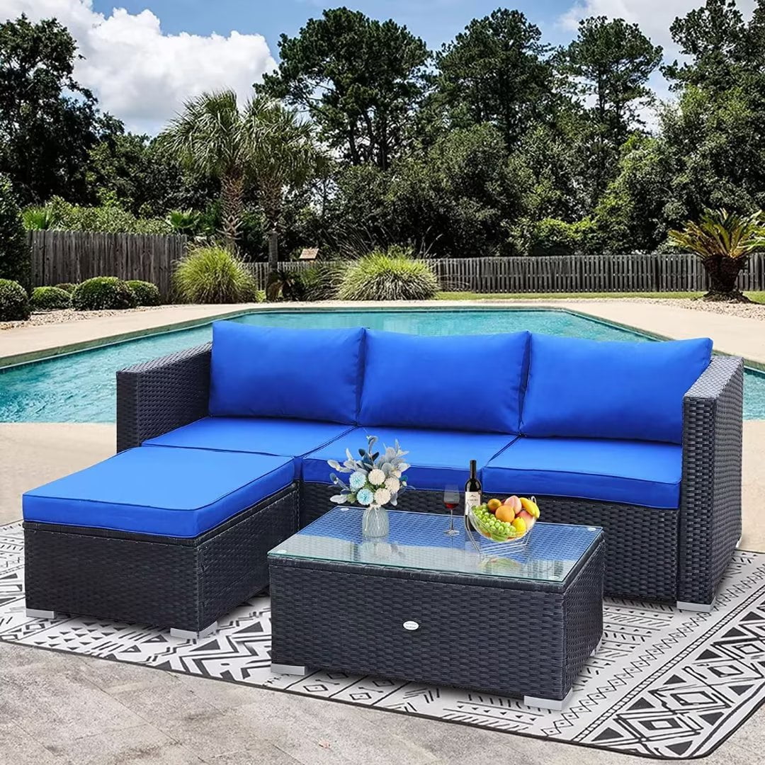 Outdoor Patio Furniture 5 Piece, Patio Furniture Set, Wicker Sectional Patio Furniture, PE