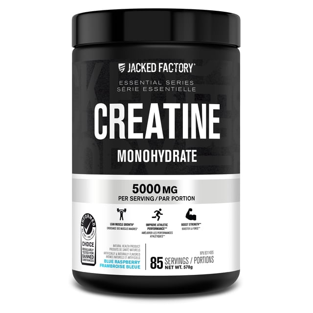 Jacked Factory Creatine Monohydrate Powder 578g - Canadian-Owned Informed Choice Certified Supplement for Increased Muscle Mass*, Improved Strength Power & Performance** - 85 Servings, Blue Raspberry