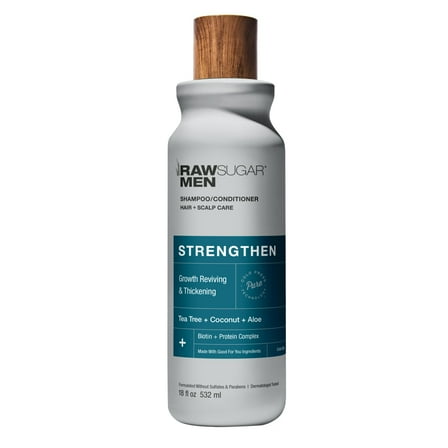 Raw Sugar Men's 2-in-1 Tea Tree   Coconut   Aloe Strengthen Shampoo & Conditioner, 18 fl oz