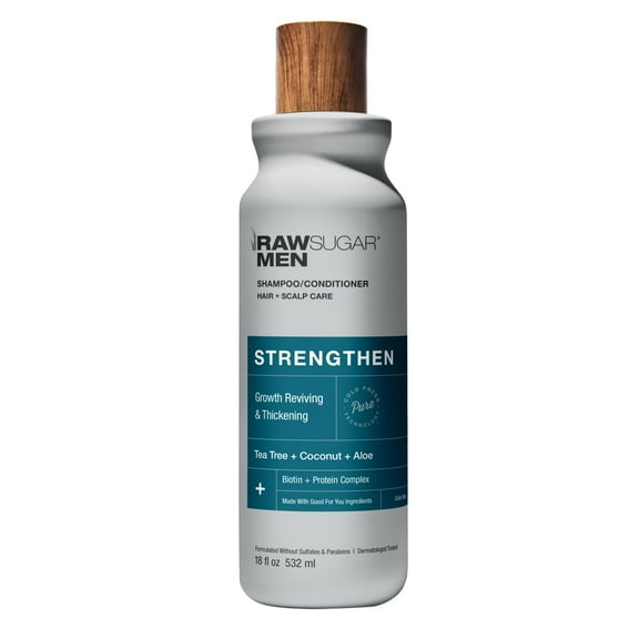 Raw Sugar Men's 2-in-1 Tea Tree   Coconut   Aloe Strengthen Shampoo & Conditioner, 18 fl oz