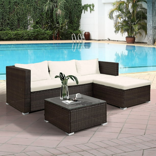 Outdoor Patio Furniture Sets Yofe 3, Wicker Patio Sectional Dining Set 3 Pieces