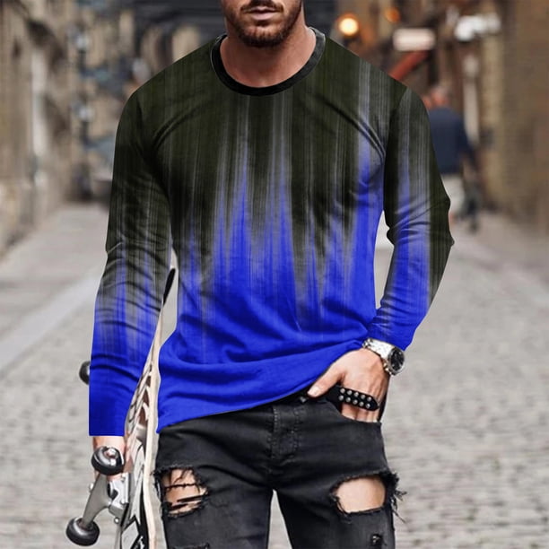 Blusas y camisas de manga larga con cuello redondo para hombre, blusa informal de manga larga con cuello redondo y estampado.