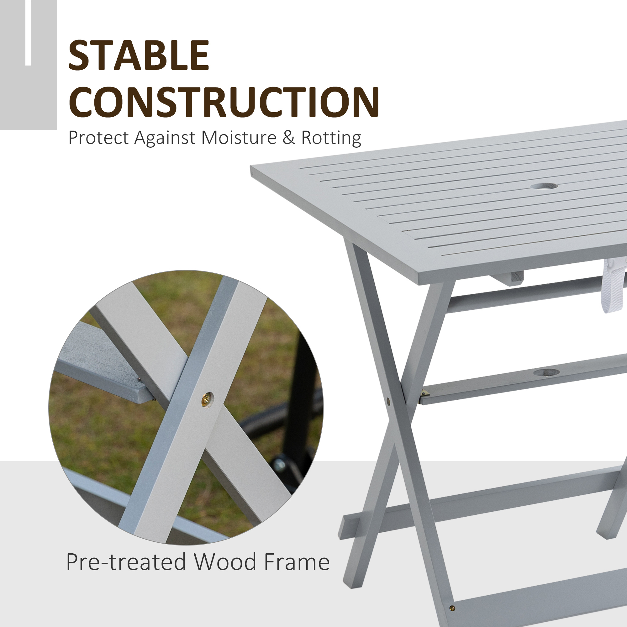Outsunny Foldable Dining Table, Square Wood Side Table, Gray - image 3 of 9