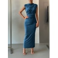 thumbnail image 6 of Women'S Ruched Bodycon Dress Summer Casual Sleeveless Back Slit Elegant Club Evening Cocktail Maxi Dresses Blue M, 6 of 7