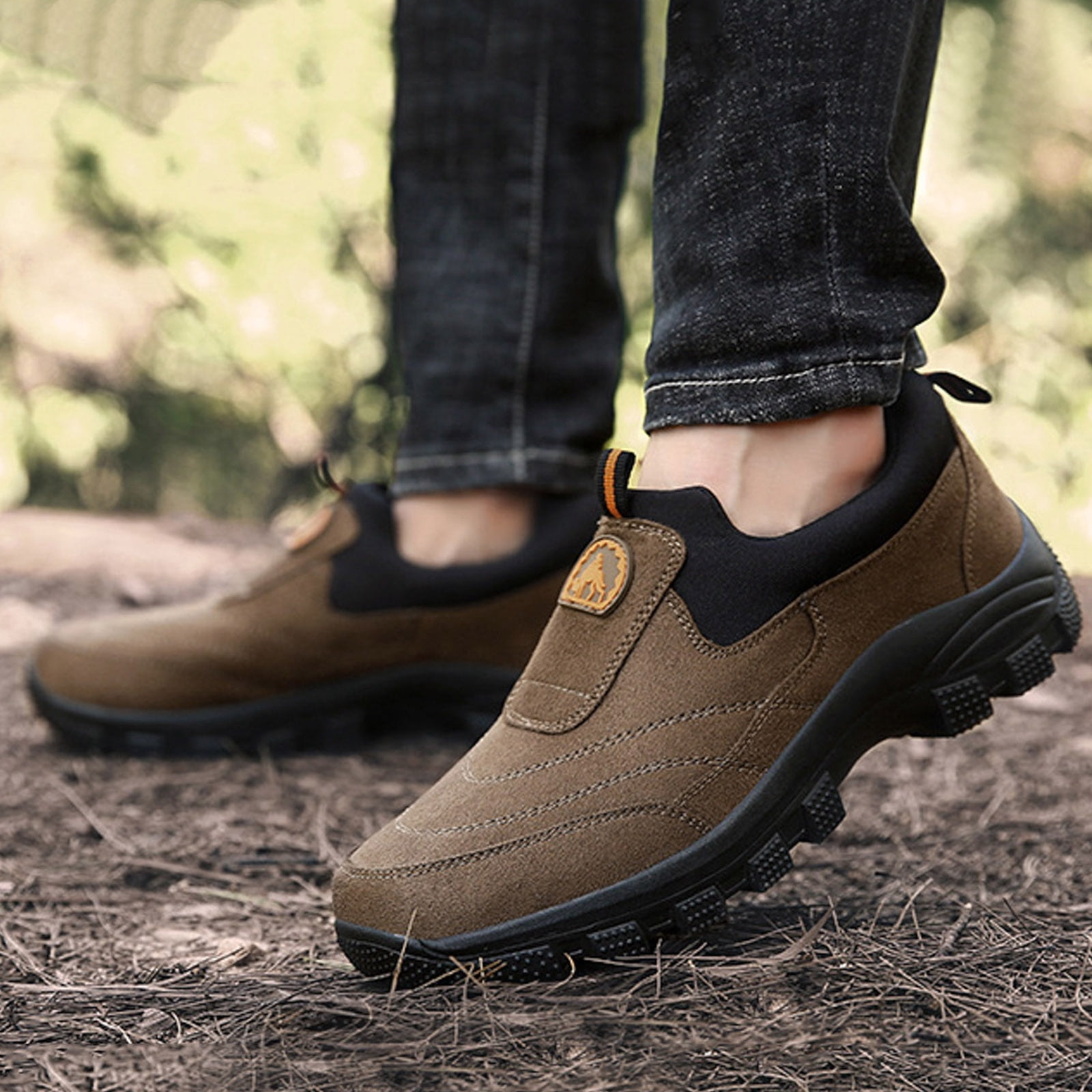 Mens Slip on Hiking Shoes 2025 Casual Fall Outdoor Sports Suede Anti Skid Trekking Walking Sneakers Brown Size 7.5
