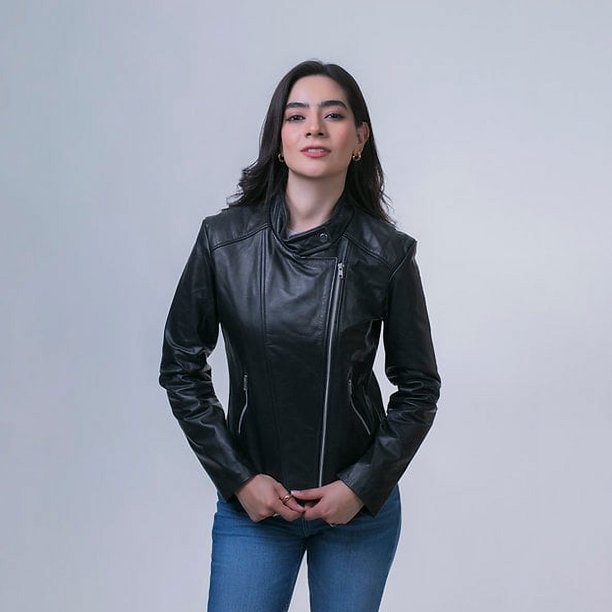 CHAMARRA DENISSE PIEL BORREGO NEGRO Castelli Leather Authentic Chamarra