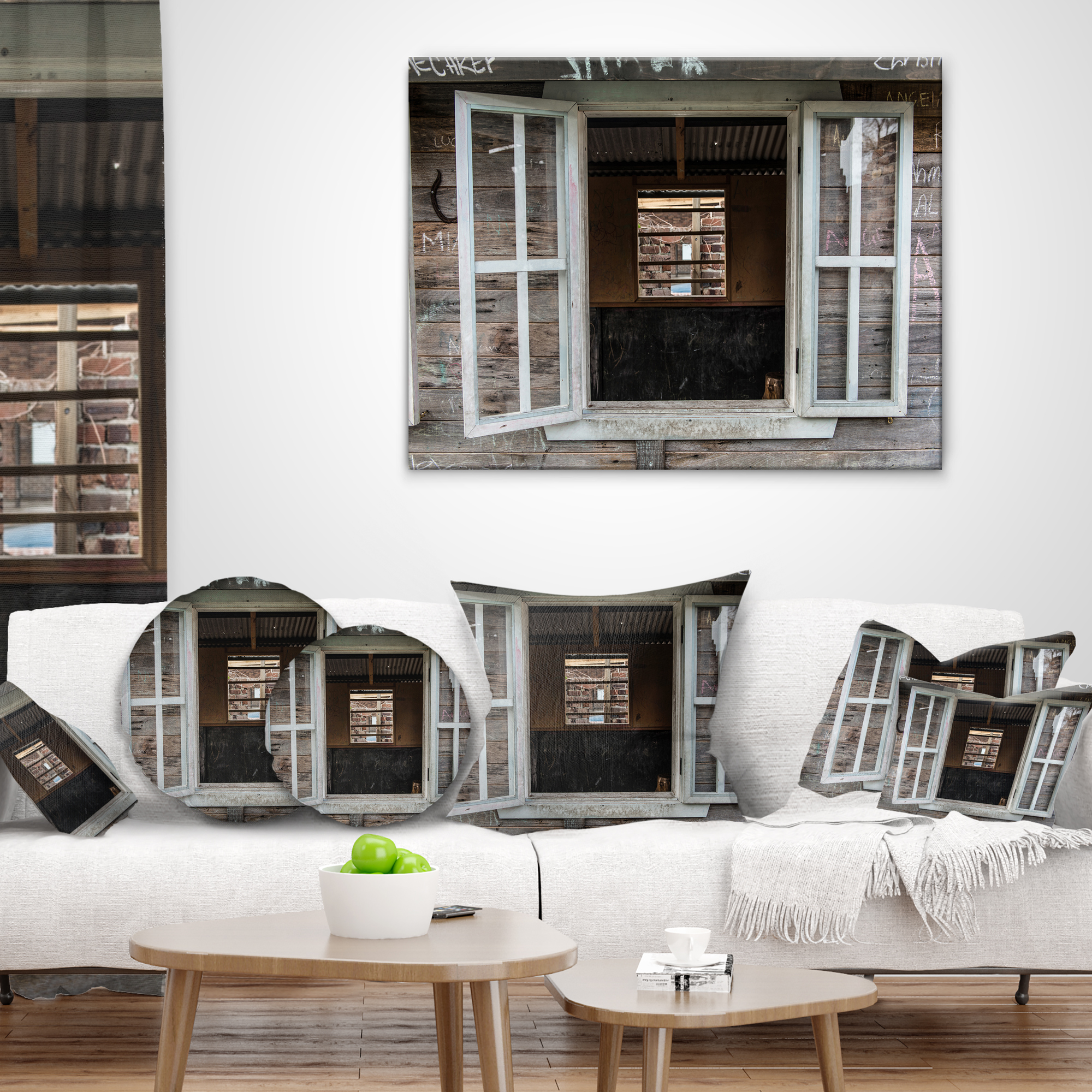 Designart Wooden Walls and Windows - Landscape Printed Throw Pillow - 18x18