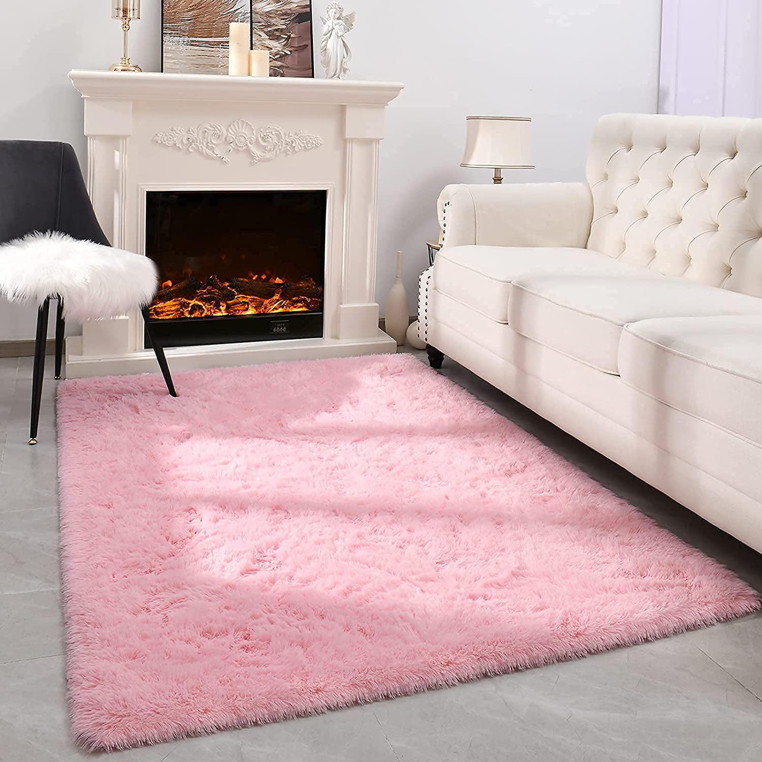 Lochas Soft Shag Accent Carpet Fluffy Rug for Living Room Bedroom Home Decor Area Rugs Floor Mat, 4'x6',Pink