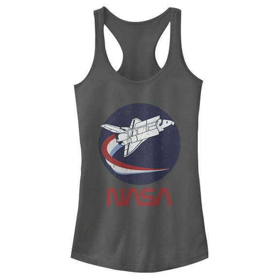 Junior's NASA Shuttle Three Color Swoosh Circle  Racerback Tank Top Charcoal Large