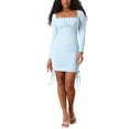 thumbnail image 1 of INSPIRE CHIC Vestido Bodycon con Cordón y Fruncido para Mujeres, Cuello Cuadrado, Manga Larga, Vestidos Cortos, Azul Claro L, 1 of 1