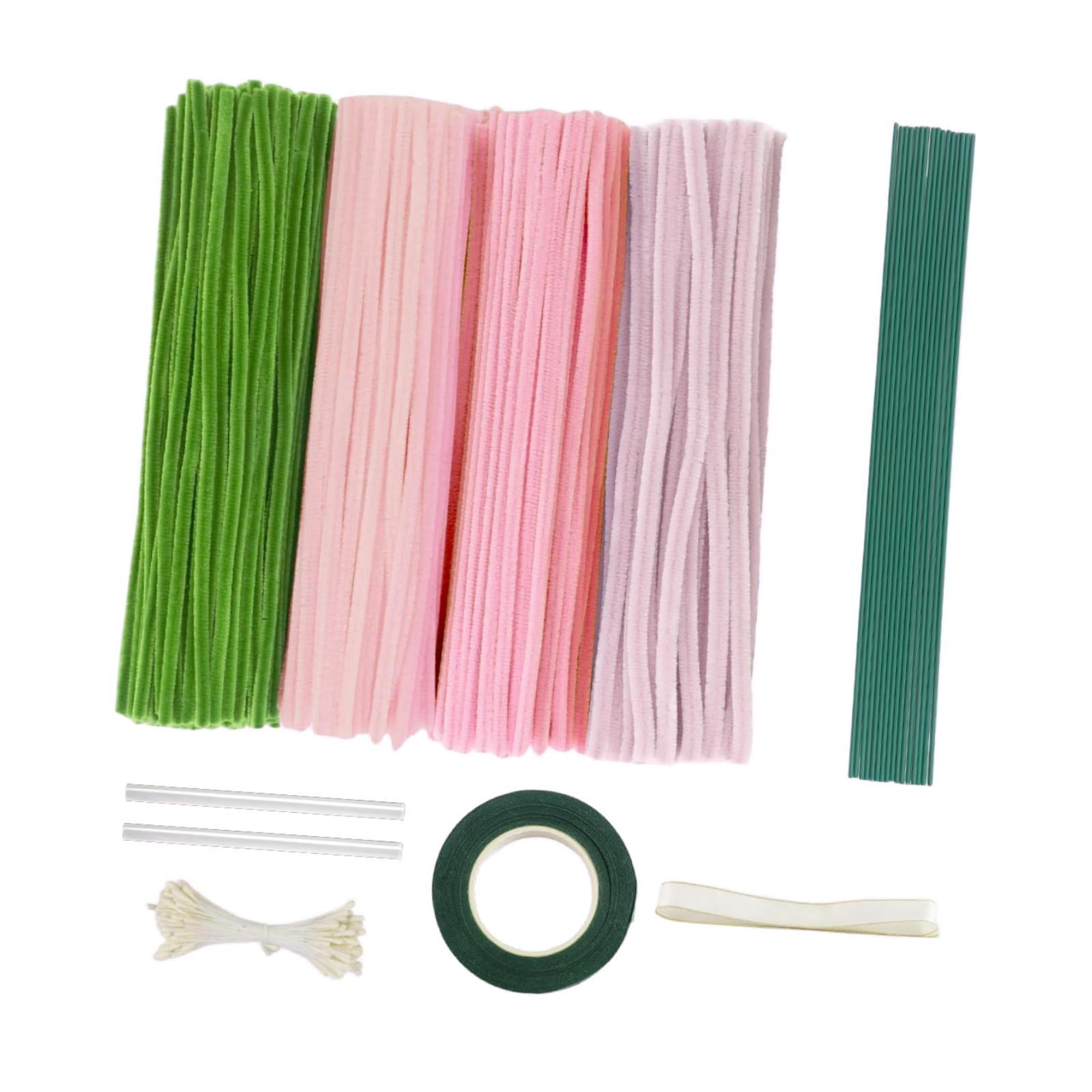 Tachiuwa Pipe Cleaners Craft DIY Flower Making Arrangement Elegant DIY Bouquet Supplies Chenille Stem for Festival Wedding Pink