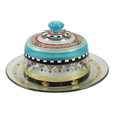 Mosaic Carnival Confetti Hand Painted Glass Cheese Dome with Plate 6