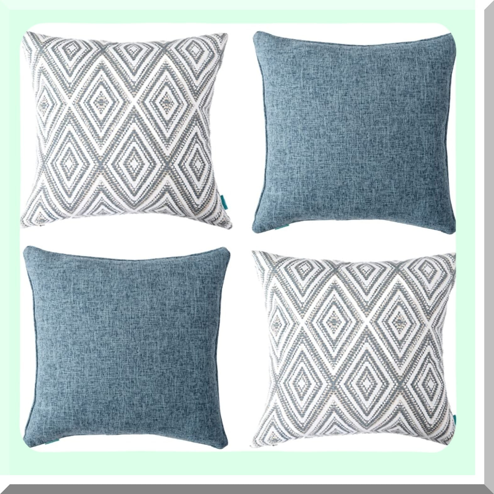 Blue Linen Square Pillow Cover Set 18x18 Decorative Couch Sofa Cushion for Living Room Pack of 4 Throw Pillows