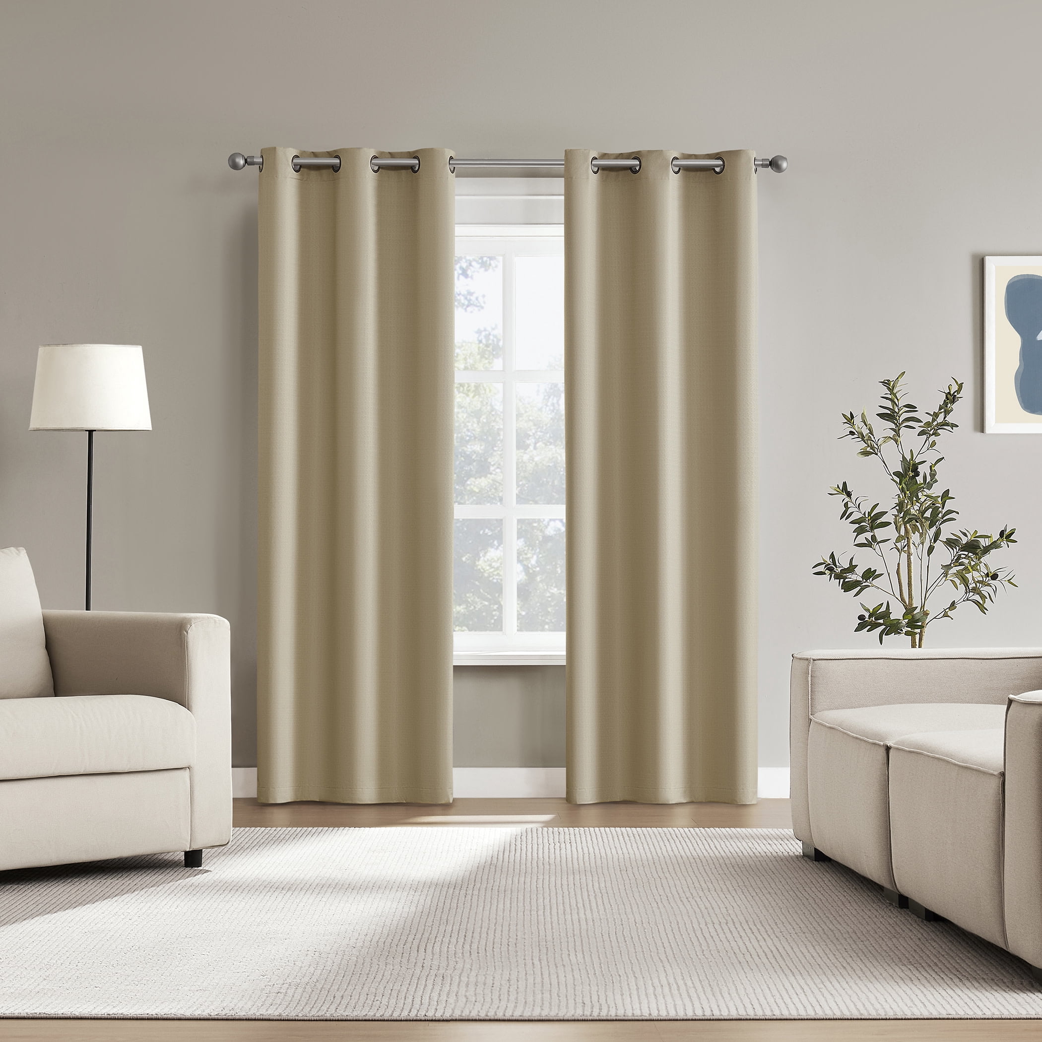 Sun Zero Bryant 2-Piece Textured Thermal Insulated 100% Blackout  Grommet Top Curtain Panel, Taupe, 37”W x 95"L